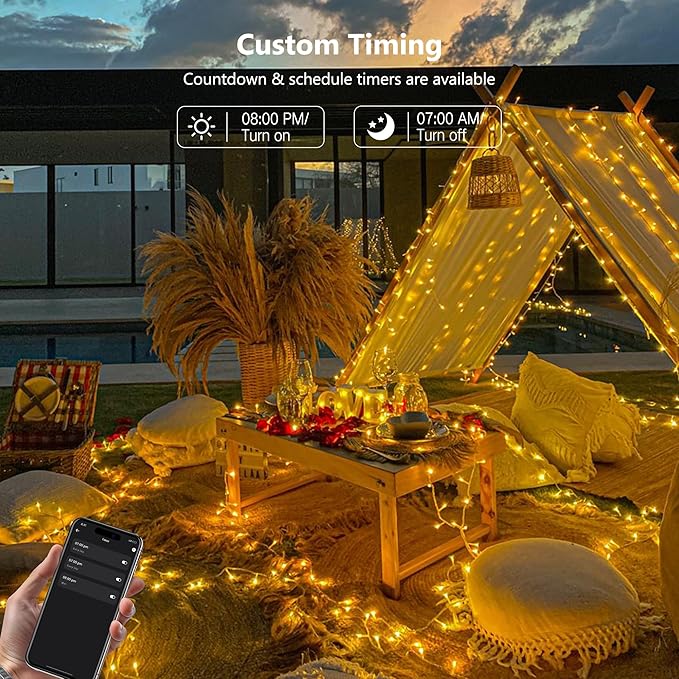 BrizLabs Smart Christmas Lights, 66FT 200 LED Christmas Lights App/Voice Control, Multiple Modes Dimmable Warm White Mini Fairy Light String, Music Sync Party Light Clear Wire for Indoor Outdoor Decor