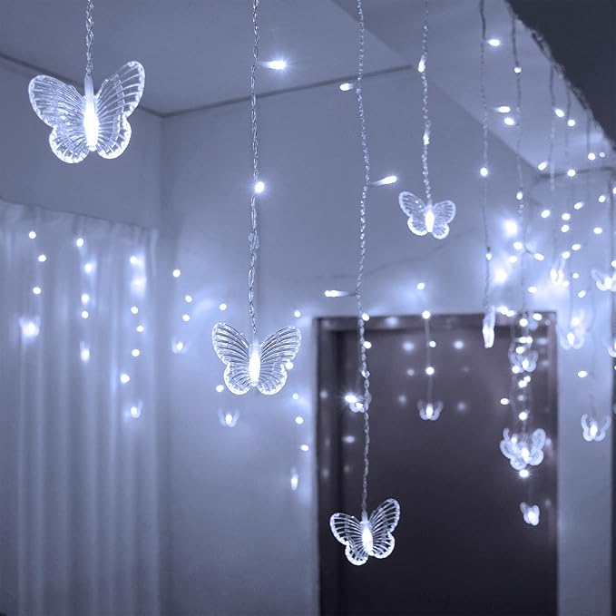 YOLIGHT Butterfly Curtain Lights 13ft 96 LED Twinkle Fairy Light Curtain String Lights with Remote, Butterfly Hanging Decoration for Bedroom Dorm Wall Patio Party Wedding Halloween Christmas (White)