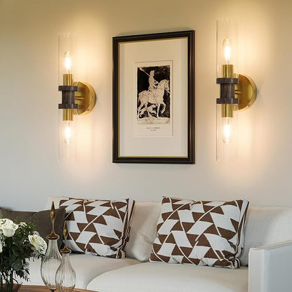 10000mAh Battery Operated Wall Sconce Set of 2, Gold & Walnut Rechargeable Wall Sconces, Modern Cordless Wall Lights with Remote Control, Dimmable for Living Room, Bedroom, Hallway, Entryway 3000K