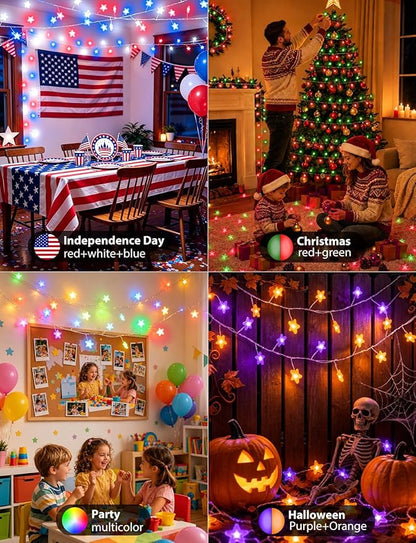 echosari Smart Firecracker Star Fairy Lights Plug in, 16 Million Color Changing String Lights RGB Built in Chip with App Remote Control Timer 10Ft Star String Lights for Bedroom Patio Party Decor