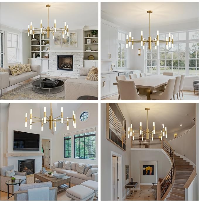 Gold Modern Chandelier 20-Light, Large Luxury Round Candle Chandeliers with Acrylic Shades, 38.6" Dining Room Light Fixture for High Ceilings, Living Room, Foyer, Entryway, G9 Base