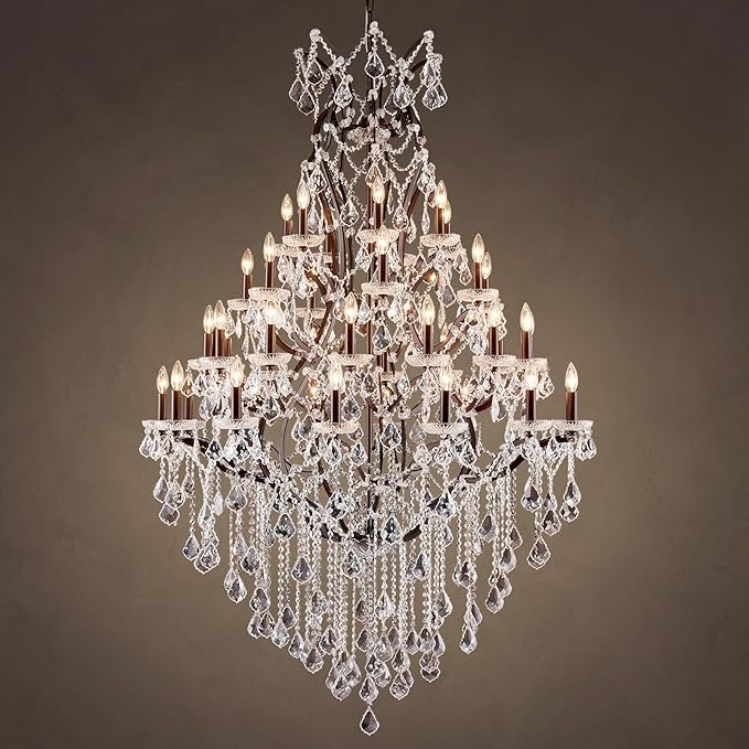 42 Lights Large Crystal Chandeliers for High Ceilings Maria Theresa Chandelier Light Fixture Vintage Chandelier for Foyer Hallway Entryway Staircase Brown 75" H x 49.2" D