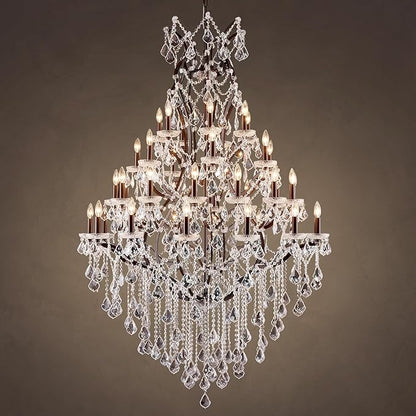 42 Lights Large Crystal Chandeliers for High Ceilings Maria Theresa Chandelier Light Fixture Vintage Chandelier for Foyer Hallway Entryway Staircase Brown 75" H x 49.2" D