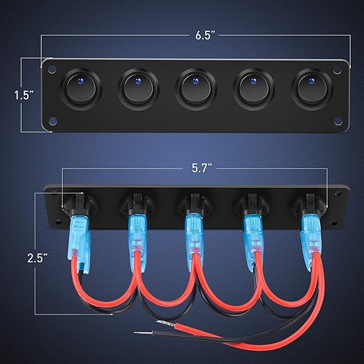Nilight 5 Gang 3 Pin Rocker Switch Panel Waterproof On-Off Toggle Switches for Car Vehicle Trailer Truck SUV Marine Boat RV Ship 12V/24V 20A