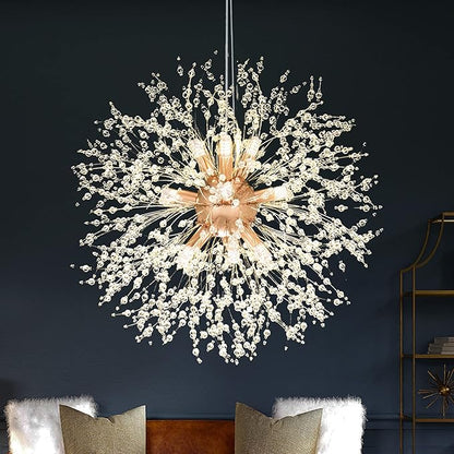 SineRise Modern Crystal Chandeliers Firework, Crystal Light Fixture, Dandelion Chandelier (9-Light, Gold) for Foyer Hallway Entryway Kitchen Bedroom