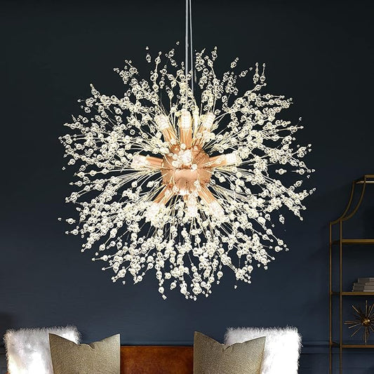 SineRise Modern Crystal Chandeliers Firework, Crystal Light Fixture, Dandelion Chandelier (9-Light, Gold) for Foyer Hallway Entryway Kitchen Bedroom