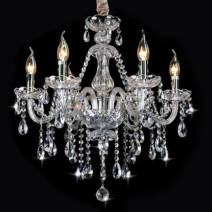 Bagood Clear 6 Lights Candle Chandelier Lighting K9 Crystal Candle Chandeliers Lighting Crystal Modern Chandelier for Dining Living Room Bedroom Entry Elegant Decoration E12 Base, H22 x W23.6 Inch