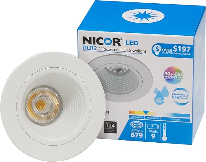 NICOR Lighting 2 inch LED Retrofit Downlight with Baffle Trim in White, 2700K (DLR2-10-120-2K-WH-BF)