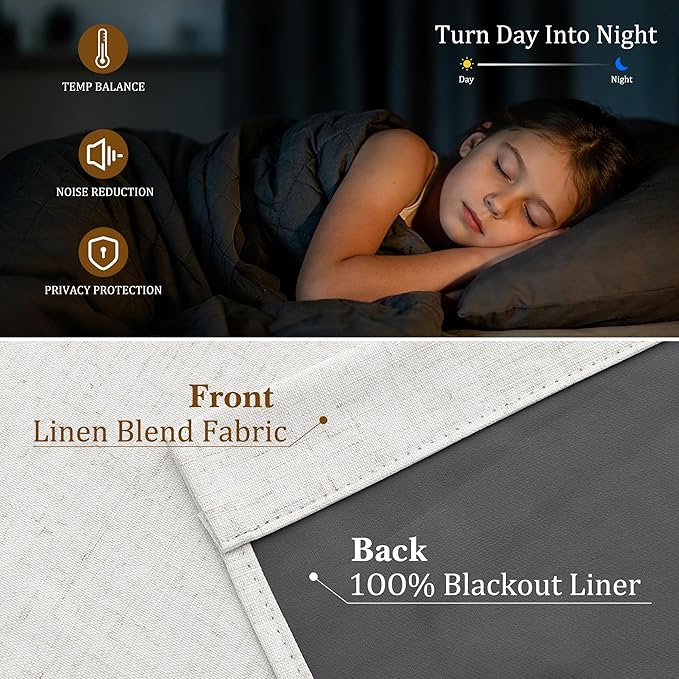 Nanspring 100% Blackout Kitchen Linen Curtains Back Tab Small Drape 36 Inch Length Privacy Natural Elegant Short Black Out Cafe Curtain Tier for Thermal Insulated Bedroom Cabinet Cream Ivory 30x36
