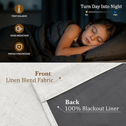 Nanspring 100% Blackout Kitchen Linen Curtains Back Tab Small Drape 36 Inch Length Privacy Natural Elegant Short Black Out Cafe Curtain Tier for Thermal Insulated Bedroom Cabinet Cream Ivory 30x36
