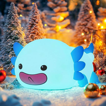Axolotl Night Light, LED Cute Silicone Nursery Nightlight for Kids, Dimmable Squishy Night Light Touch Bedside Lamp with 20 Minutes Timer, Axolotl Gift, Funny Decor, Blue