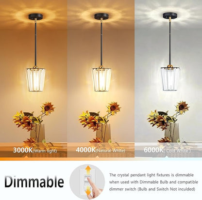 3 Pack Crystal Pendant Lights Kitchen Island - Modern Black and Gold Pendant Light Mini Adjustable Hanging Pendant Lights for Kitchen Island Dining Room Foyer Hallway