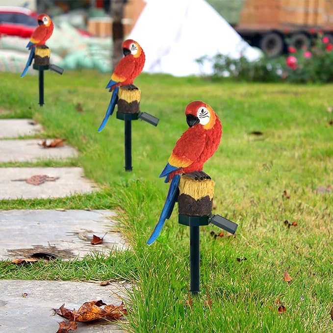 Solar Energy Red Parrot Light, Garden Decoration Resin Cute Animal Ground Lamp,Wireless Dusk to Dawn LED Sconce Lights Waterproof.