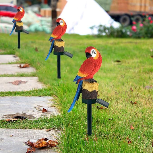 Solar Energy Red Parrot Light, Garden Decoration Resin Cute Animal Ground Lamp,Wireless Dusk to Dawn LED Sconce Lights Waterproof.