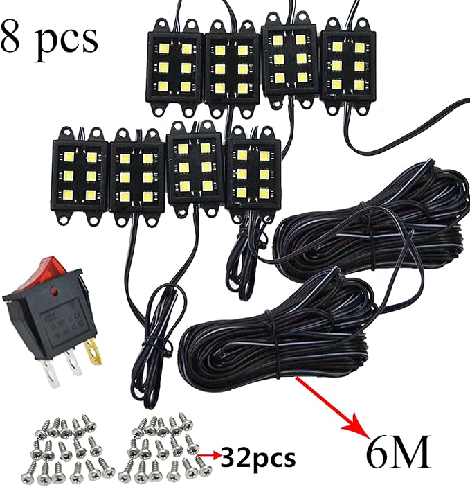 LED Truck Bed Light Kit-48 White LEDs Pickup Bed Lighting Kit,Rear Work Box Lighting Kit,Rail Lights,Side Marker Rock Light for Truck Pickup Cargo Trailer RVs Under Car w/Switch-8Pcs