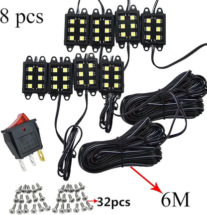 LED Truck Bed Light Kit-48 White LEDs Pickup Bed Lighting Kit,Rear Work Box Lighting Kit,Rail Lights,Side Marker Rock Light for Truck Pickup Cargo Trailer RVs Under Car w/Switch-8Pcs