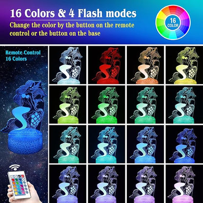 Mermaid Night Light Gifts for Girls, 3D Illusion 16 Color Change Decor Bedside Lamp with Remote and Smart Touch, Gifts for Christmas Birthday Kids