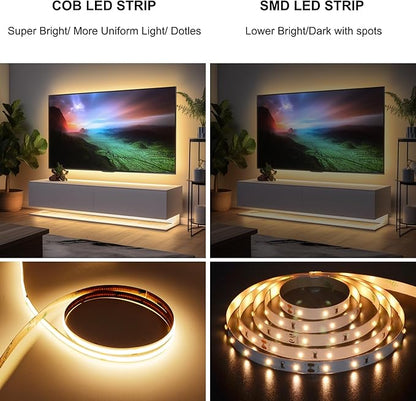 AXMOTUT COB LED Strip Lights with RF Remote, 24V 32.8ft Warm White Dimmable LED Light Strips, High Bright 3000K LED Lights with Power Supply for Room, Kitchen, DIY Home Decoration