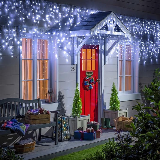 99ft 1216LED Icicle Lights for Outside, White Christmas Lights for House Patio Yard Porch Backyard Holiday Garden Xmas Exterior Decoration, Waterproof Twinkle Cluster Light Hanging Light All Year