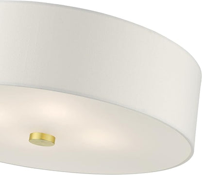 Livex Lighting 51055-12 Meridian Collection 4-Light Semi Flush Mount Ceiling Light with Off-White Hardback Fabric Shade, Satin Brass