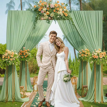10x10ft Sage Green Backdrop Curtain for Wedding Parties Wrinkle Free Fabric Sage Green Drapes Backdrop Decoration for Baby Shower Birthday Photography Decoration 2 Panels, 5ft x 10ft