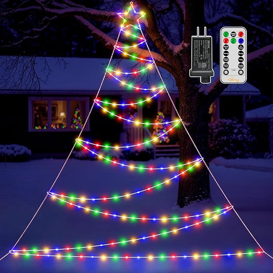 Ollny Outdoor Lighted Christmas Decorations 13FT Tall, IP67 Waterproof Outdoor Christmas Lights with 3 Timers and 8 Lighting Modes, Xmas Decor Light for House Yard Window Wall Lights (Multicolored)