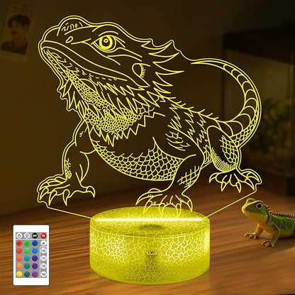 OkiyiD Bearded Dragon Night Light 3D Illusion Lamp - 16 Color Changing Remote Control, Unique Gifts for Boys Girls, Cool Bearded Dragon Lizard Tank Accessory Decor Gifts for Pet Lovers