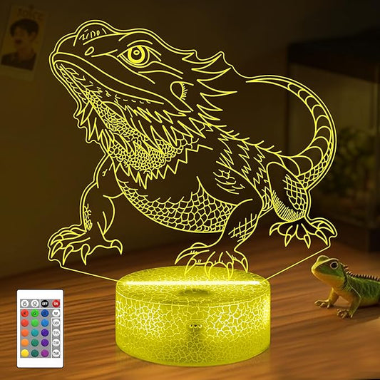 OkiyiD Bearded Dragon Night Light 3D Illusion Lamp - 16 Color Changing Remote Control, Unique Gifts for Boys Girls, Cool Bearded Dragon Lizard Tank Accessory Decor Gifts for Pet Lovers