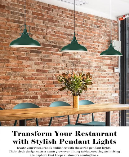 Green Pendant Light 2 Pack, 16 Inch Large Industrial Pendant Lights, Green Pendant Lights Kitchen Island, Large Farmhouse Pendant Light for Kitchen Island, Dining Room, Hallway