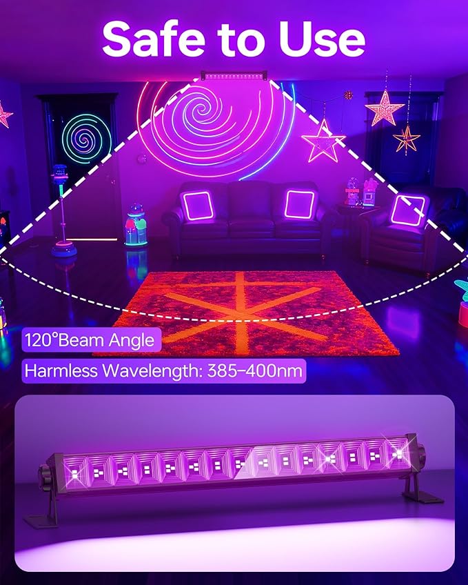 2 Pack LED 42W Black Lights, Blacklight Bars with Plug+Switch+6ft Cord, Light Up 24x24ftx4, Blacklight for Glow Party, Fluorescent Poster, Body Paint, Halloween Decorations, Bedroom, Stage
