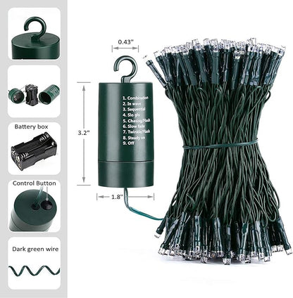 Joomer Battery Christmas Lights, 66ft 200LED Fairy Lights Battery Operated Timer 8 Modes Waterproof for Outdoor Home Garden Party Holiday Christmas Trees Decoration (Red Green)