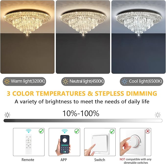 Modern Black Crystal Chandelier LED Ceiling Light Fixture Raindrop Chandeliers Dimmable Lighting for Living Room Dining Room Entryway Bedroom