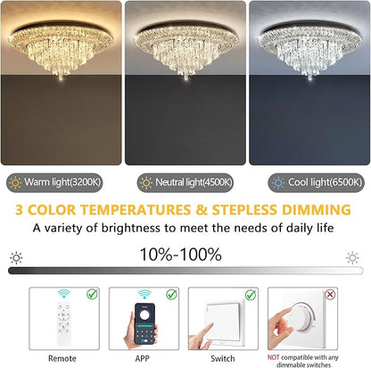 Modern Black Crystal Chandelier LED Ceiling Light Fixture Raindrop Chandeliers Dimmable Lighting for Living Room Dining Room Entryway Bedroom