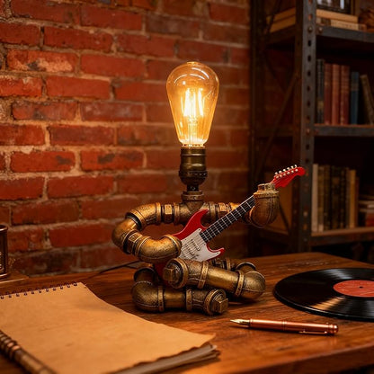 Cool Lamps - Cool Industrial Guitar Lamp, Vintage Table Lamp, Ideal Music Gift for Men & Guitar Lovers