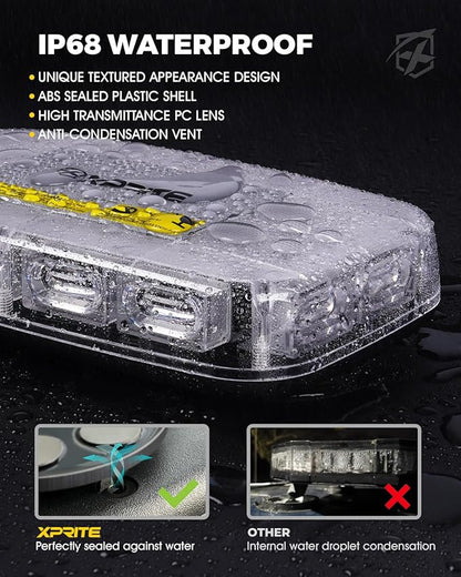 Xprite Upgraded 12" 72LED Rooftop Mini Strobe Lights, Emergency Safety Flashing Beacon Light bar with Magnetic Base for 12V-24V Construction Vehicles, Trucks, Snow Plow, Postal Car (Mix White/Red)