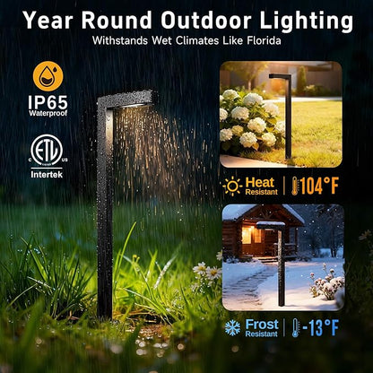 Gardenreet Low Voltage Pathway Lights Brass, LED Landscape Path Lights, Yard Lights Outdoor Waterproof IP65, 12V Wired L Shape Black for Garden Walkway with 3W 270LM 2700K G4 Bulb 4 Pack
