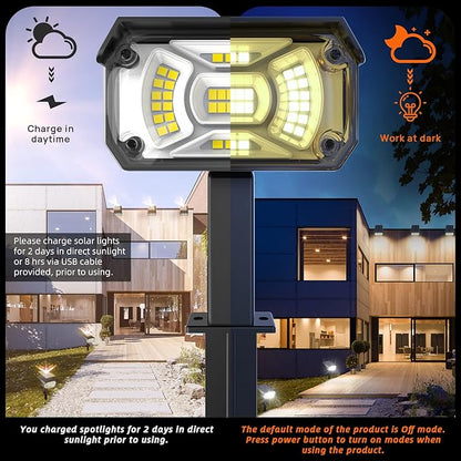 LEREKAM Solar Lights Outdoor Waterproof Landscape Lights, 40 LEDs Solar Spot Lights Outdoor Spotlights with 3 Light Modes, USB & Solar Powered Garden Yard Wall Lights Auto On/Off for Patio 6 Pack