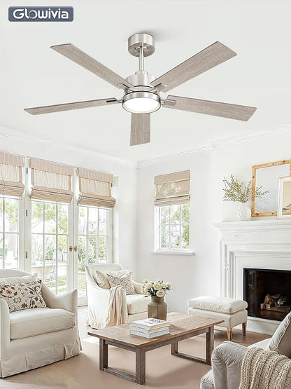 52 Inch Ceiling Fan with Lights and Remote, Smart APP Control, Dimmable with All-Setting Memory, Quiet DC Motor Reversible Blades, Damp Rated Modern Ceiling Fan for Bedroom Patio Living Room