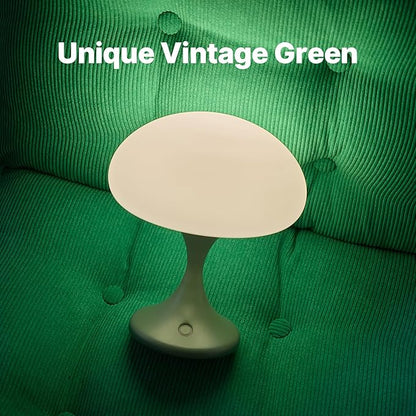 MAGCHARM Mushroom Lamp, 5W LED Cordless Rechargeable Table Lamp with Glass Shade, Small Retro Dimmable Touch Light with 3 Color Temps, Aesthetic Mid Century Bedside Light for Bedroom Ambient, Green