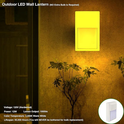 LIT-PaTH Outdoor Sconce Wall Light, LED Wall Lantern, Porch Lighting Fixture, 3000K 12W 1000 Lumens, Aluminum Housing Plus PC, White Finish, 1-Pack