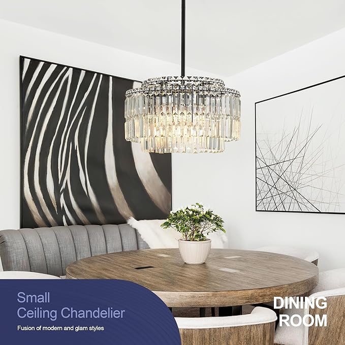 Modern 17.6“ Black Crystal Chandelier Ceiling Light Fixtures for Dining Room Luxury Glam 8-Light Crystal Chandeliers Lighting for Bedroom Entryway Hallway Living Room Kitchen Island Foyer
