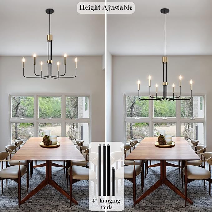 6-Light Modern Farmhouse Chandelier, Black and Gold Chandelier for Dining Room Light Fixtures Ceiling Hanging, Kitchen Chandelier for Bedroom Living Room Entryway
