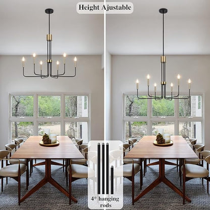 6-Light Modern Farmhouse Chandelier, Black and Gold Chandelier for Dining Room Light Fixtures Ceiling Hanging, Kitchen Chandelier for Bedroom Living Room Entryway