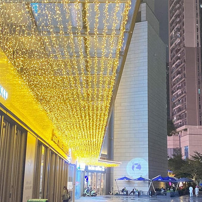 LED Ceiling Icicle Lights, 16.4FT 112 LEDs 8 Modes Twinkle Christmas Hanging Fairy String Horizontal Curtain Lights for Parties Mall Patio Yard Indoor Outdoor Decoration Warm White, 5M04