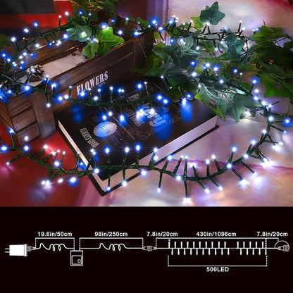LAMPHOME 500 LED Blue White String Lights, 46ft 16 Modes Plug in Twinkle Fairy Lights, Waterproof Blue LED Christmas Lights Outdoor for Christmas Tree Bedroom Party Wedding Decor