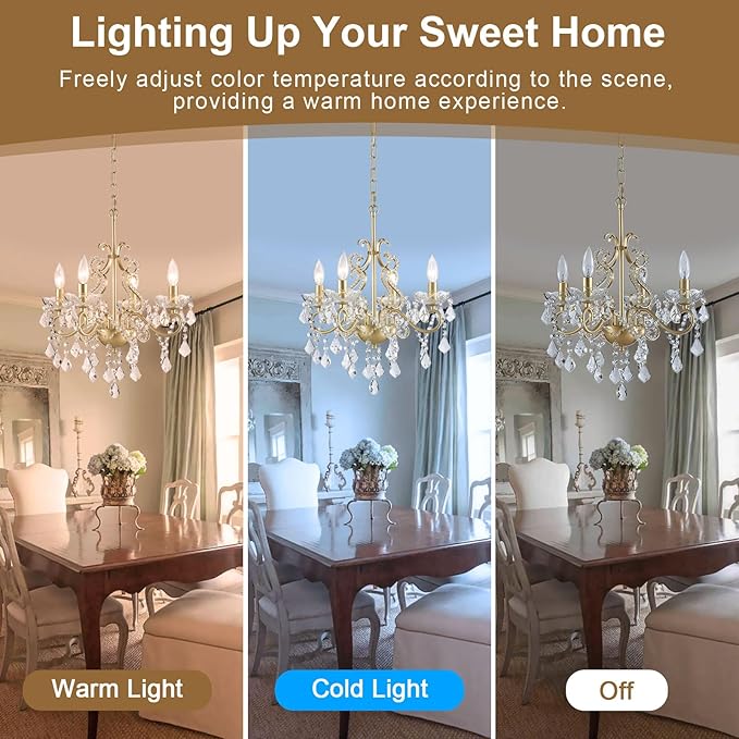 Mini Crystal Chandelier, Modern K9 Crystal Chandeliers for Dining Room, 4-Lights Gold Pendant Ceiling Light Fixture for Entryway Kitchen Island Bathroom Bedroom Living Room, H 21" x W 17.7"
