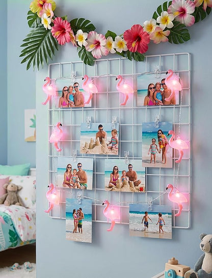 Summer Themed Pink Flamingo String Lights, 8.5Ft Tropical Beach Flamingo Decor Lights, Indoor/Outdoor Party Lights for Bedroom Birthday Wedding Holiday Hawaiian Tiki Tropical Party Décor