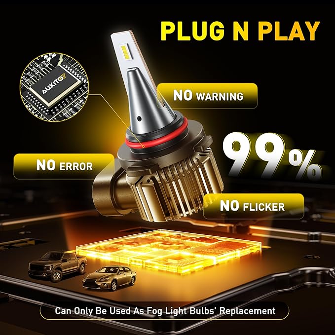 AUXITO H10/9145 LED Fog Light Bulbs 18000LM, 1000% Brighter 6500K 9140 Fog Lights, 1:1 OEM Replacement for Cars Trucks SUVs, 3-Minute Installation, IP68 Waterproof, Pack of 2
