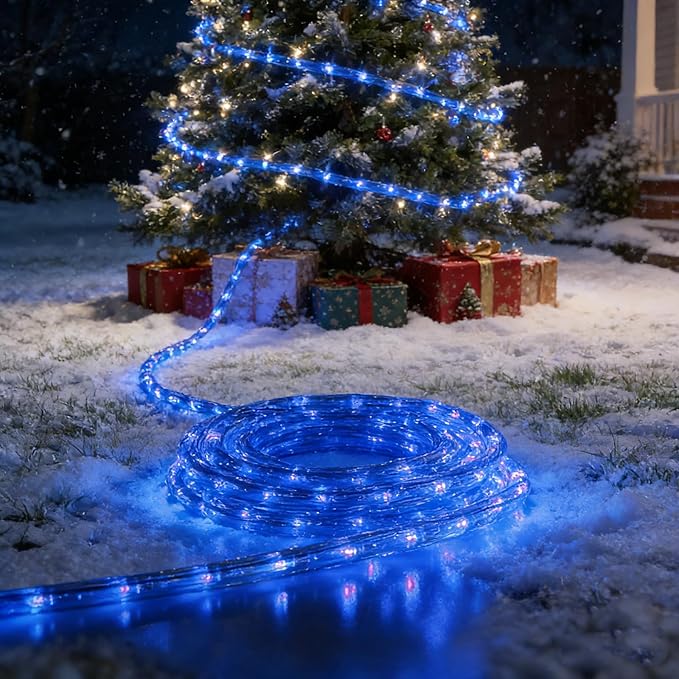 Blue LED Rope Light, 20Ft LED Strip Lights Outdoor Waterproof Decorative Lighting for Indoor/Outdoor Decorations, Deck, Patio, Party and Bedroom Decorations