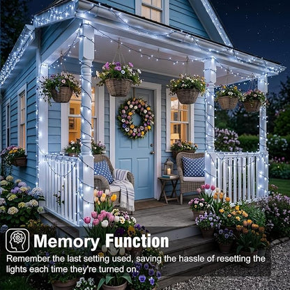 White Christmas Lights Outdoor, 66FT 200 LED String Lights for Outside Waterproof with 8 Modes, Plug in Connectable Christmas Tree Lights Indoor House Patio Garden Party Wedding Decorations